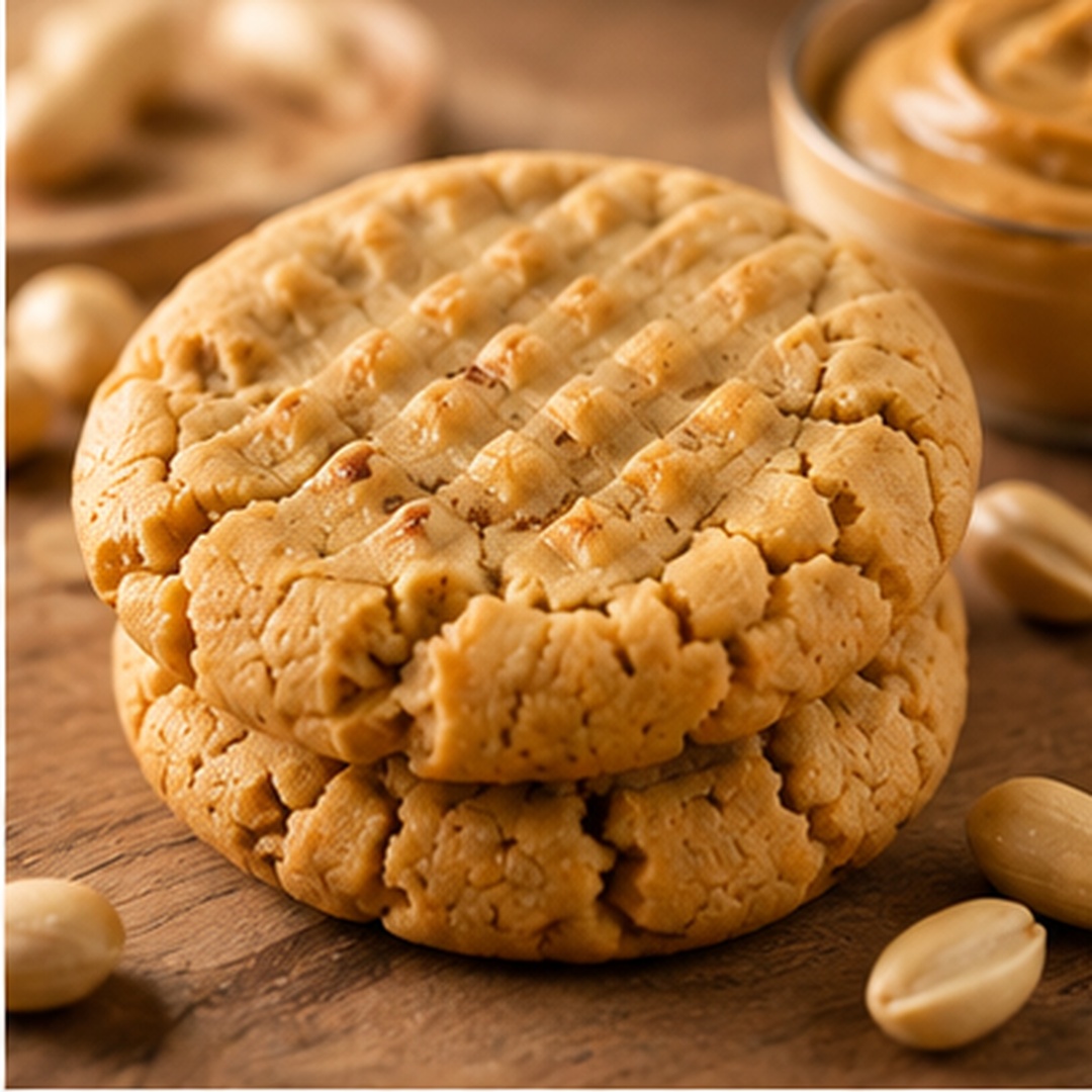A peanut butter cookie with a classic fork-marked top